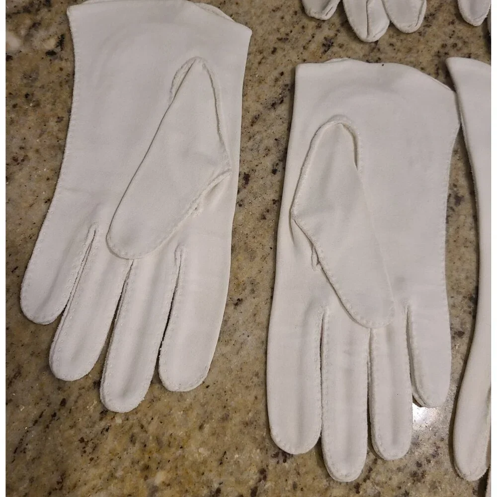 Lot of 4 Vintage Women's Size XS S White Cotton Formal Gloves w/ bag